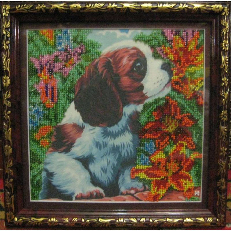 Bead Embroidery Pattern on Art Canvas "Puppy"