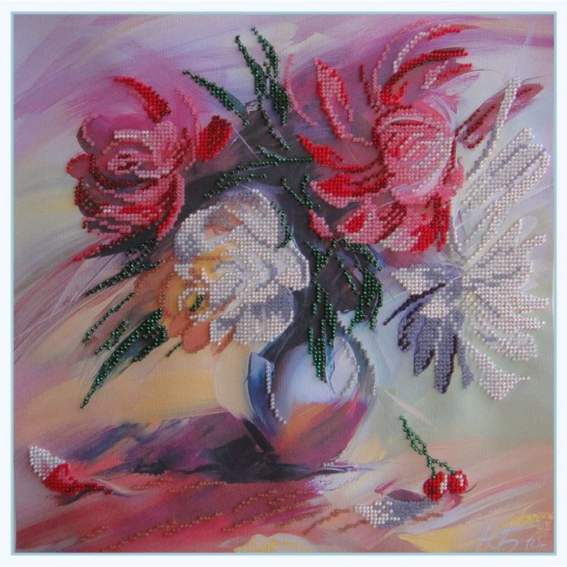 Bead Embroidery Pattern on Art Canvas "Picturesque peonies"
