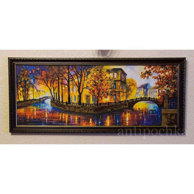 Bead Embroidery Kit on Art Canvas "Gold reflections"