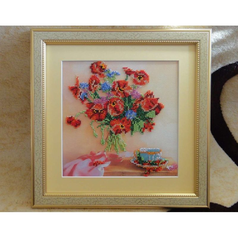 Bead Embroidery Pattern on Art Canvas "Morning Tea"