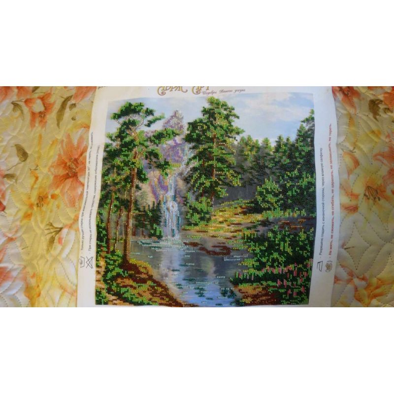Bead Embroidery Kit on Art Canvas "Mountain waterfall"