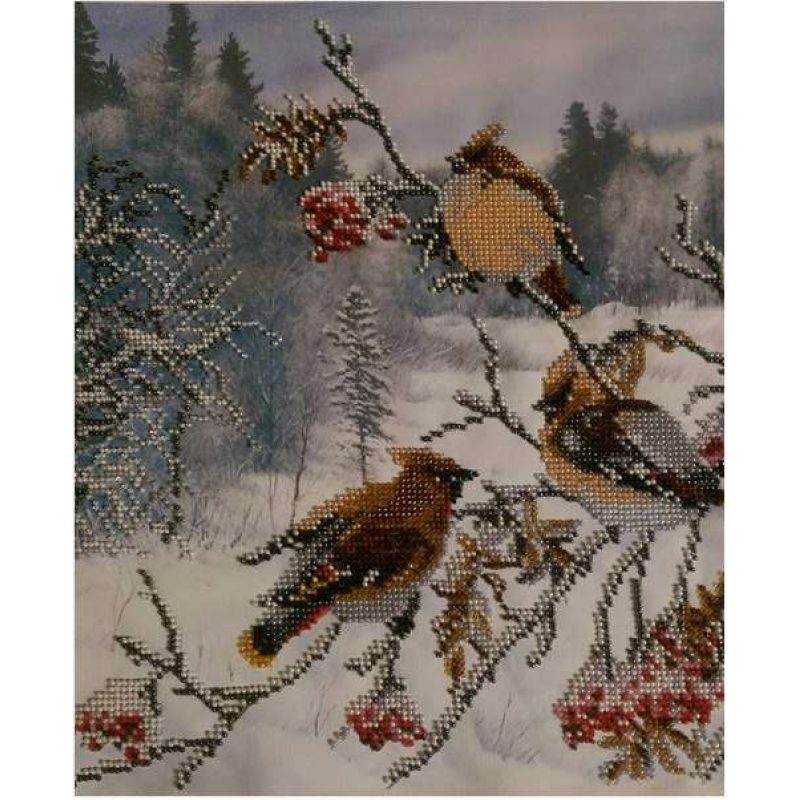 Bead Embroidery Pattern on Art Canvas "Waxbirds"
