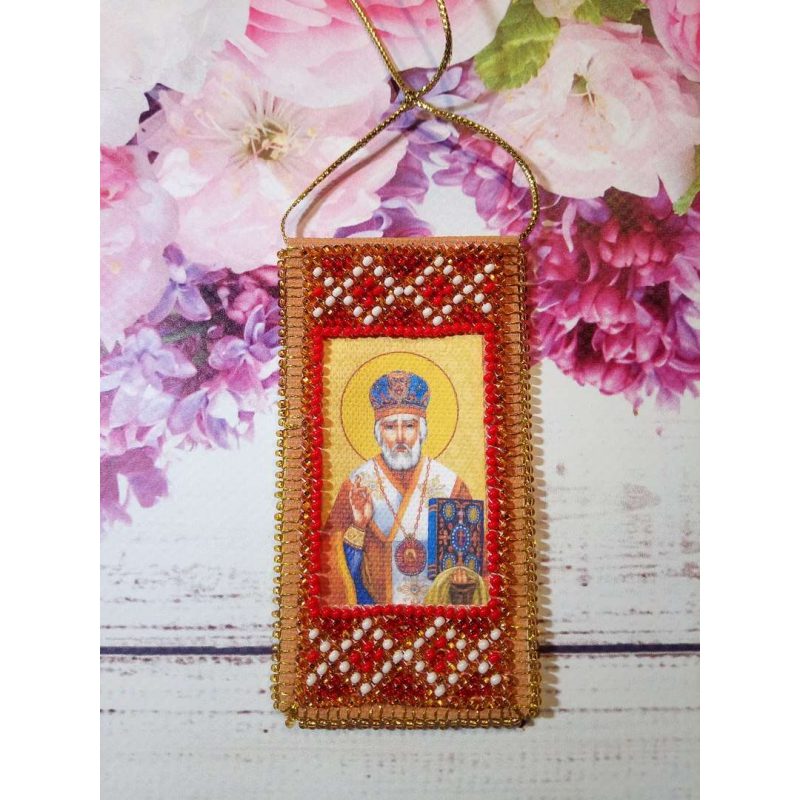 Talisman Bead Embroidery Kit on Art Canvas "Prayer to Nicholas the Wonderworker (Ukrainian text)"