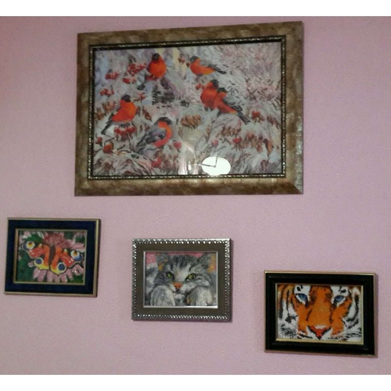 Bead Embroidery Kit on Art Canvas "Bullfinches"