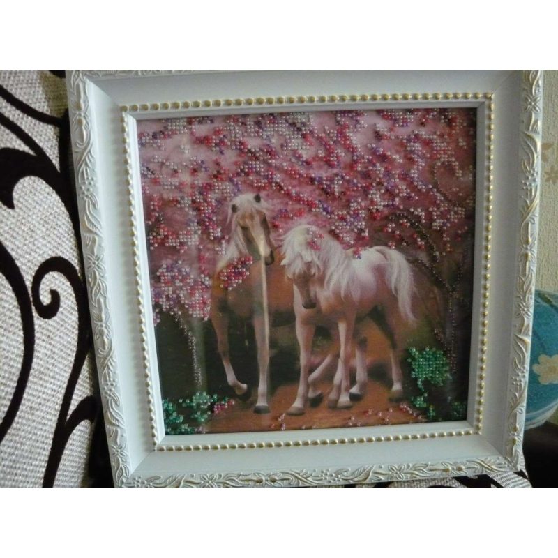 Bead Embroidery Pattern on Art Canvas "Horses In Love"