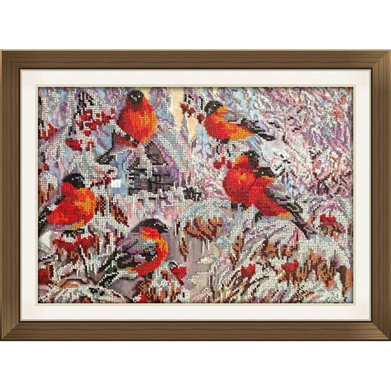 Bead Embroidery Kit on Art Canvas "Bullfinches"