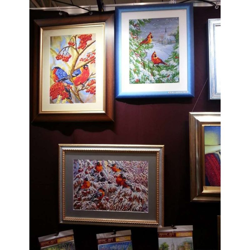 Bead Embroidery Kit on Art Canvas "Bullfinches"