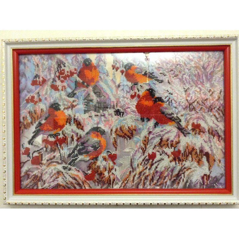 Bead Embroidery Kit on Art Canvas "Bullfinches"