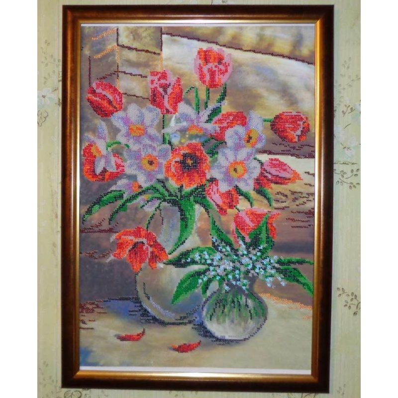 Bead Embroidery Kit on Art Canvas "Breath of Spring"