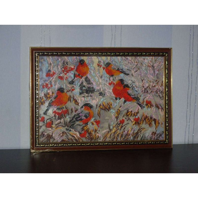 Bead Embroidery Kit on Art Canvas "Bullfinches"
