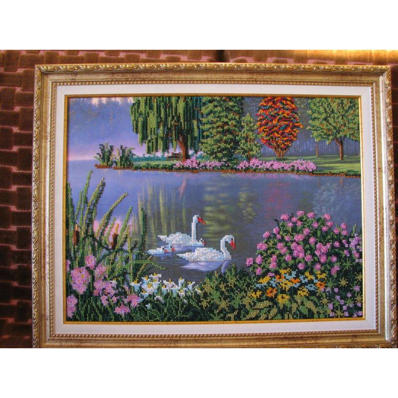 Bead Embroidery Kit on Art Canvas "Swan song"