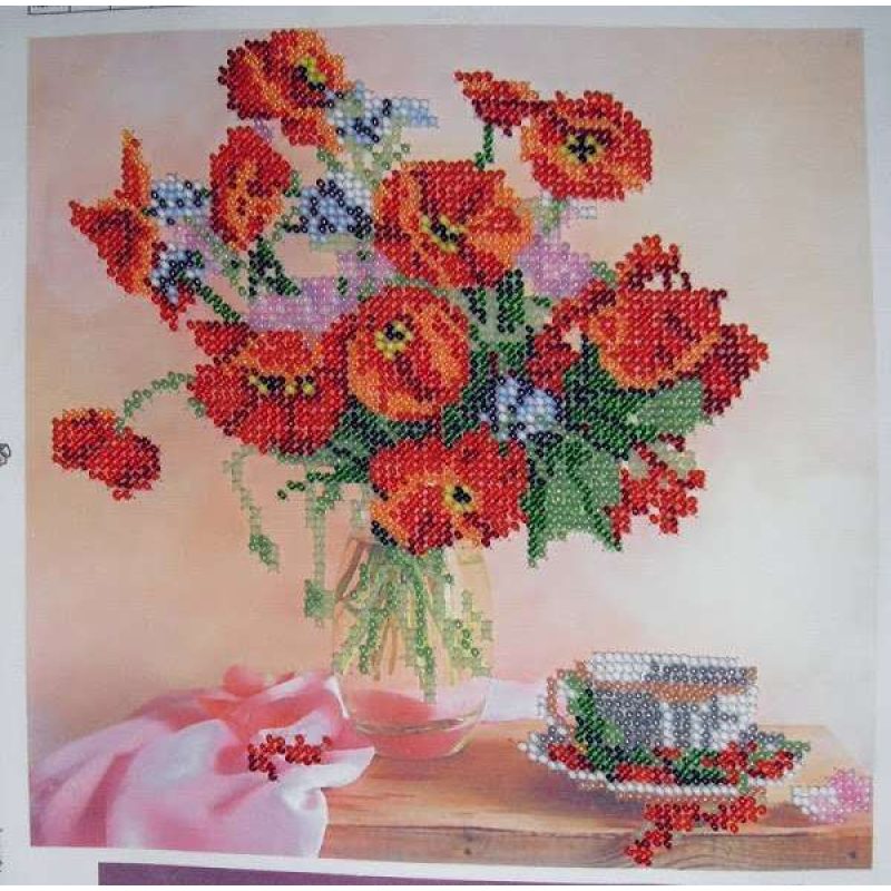 Bead Embroidery Pattern on Art Canvas "Morning Tea"