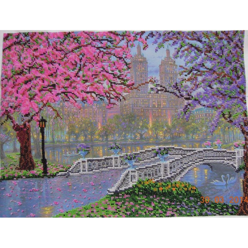 Bead Embroidery Kit on Art Canvas "Spring bloom"