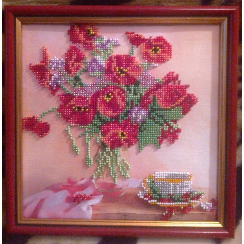 Bead Embroidery Pattern on Art Canvas "Morning Tea"