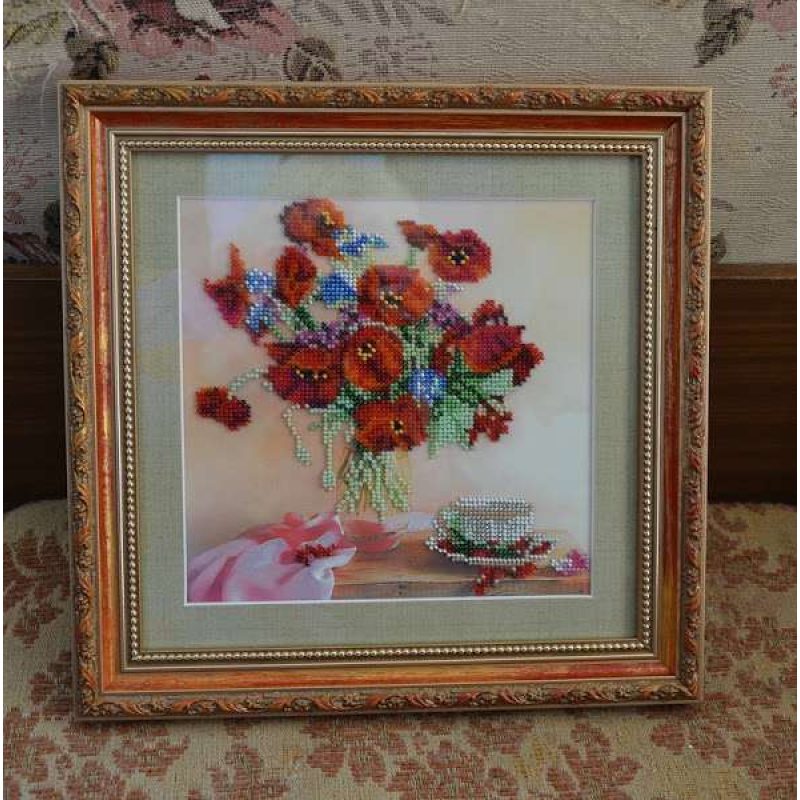 Bead Embroidery Pattern on Art Canvas "Morning Tea"