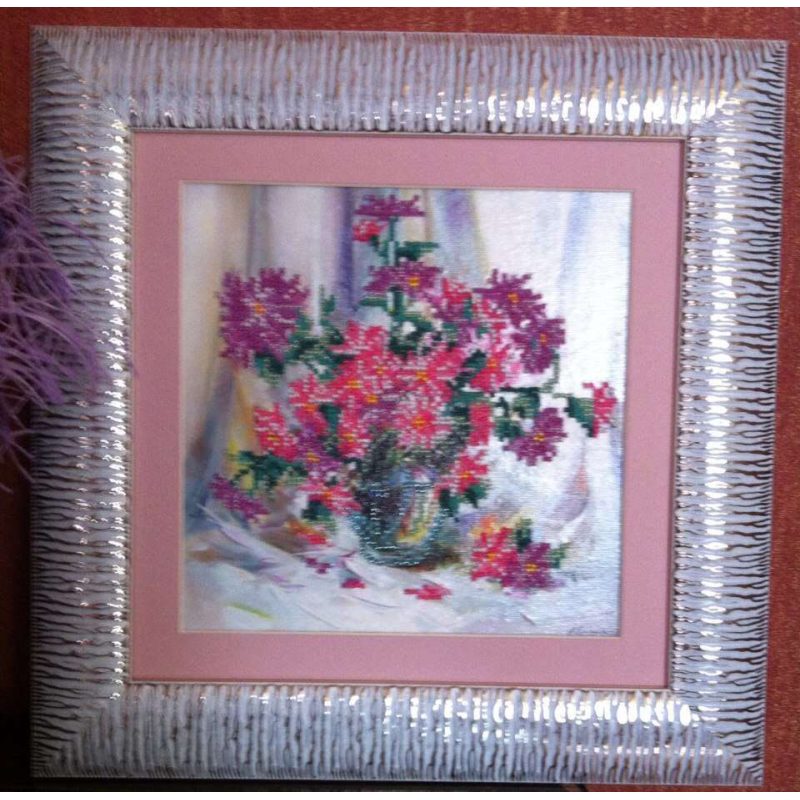 Bead Embroidery Pattern on Art Canvas "Chrysanthemums"