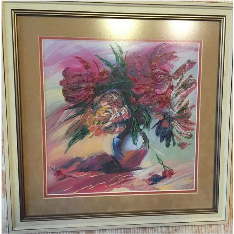 Bead Embroidery Pattern on Art Canvas "Picturesque peonies"