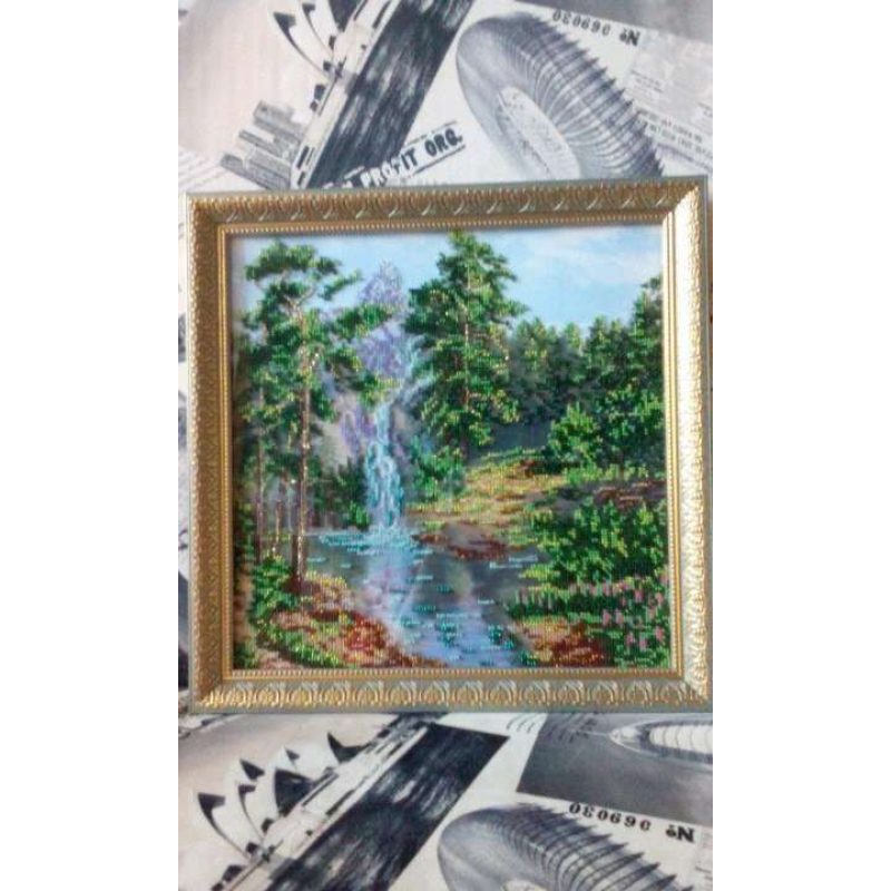 Bead Embroidery Kit on Art Canvas "Mountain waterfall"