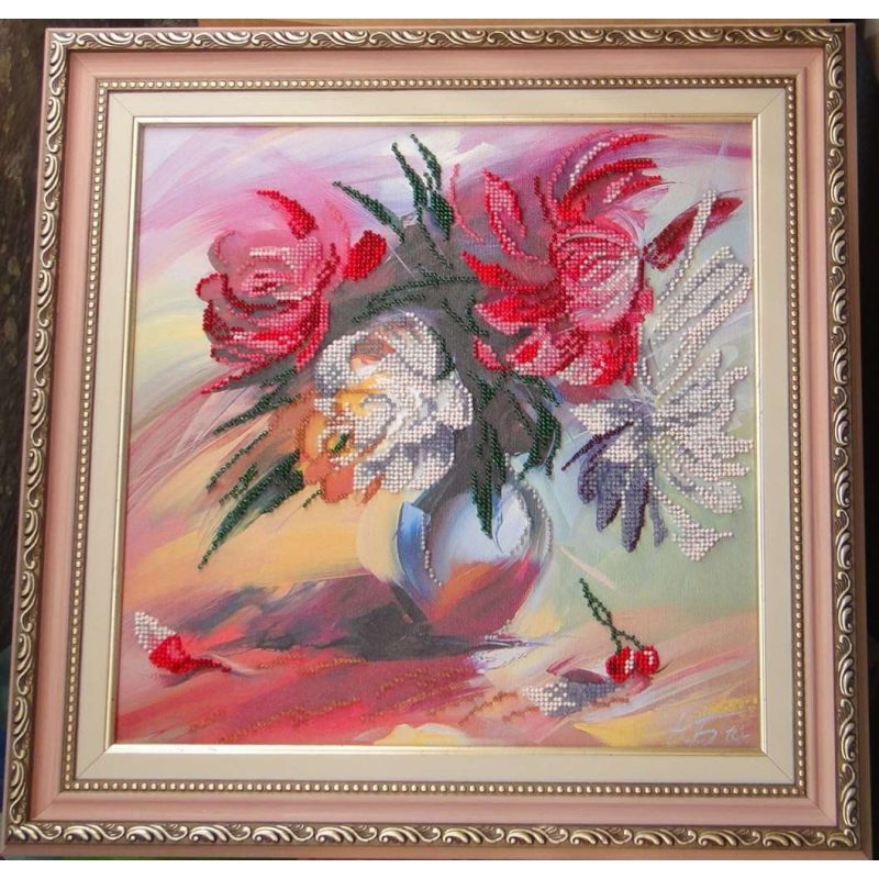Bead Embroidery Pattern on Art Canvas "Picturesque peonies"
