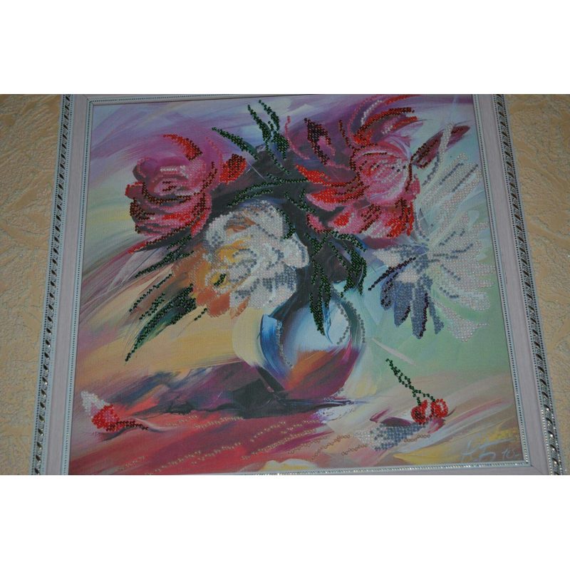 Bead Embroidery Pattern on Art Canvas "Picturesque peonies"