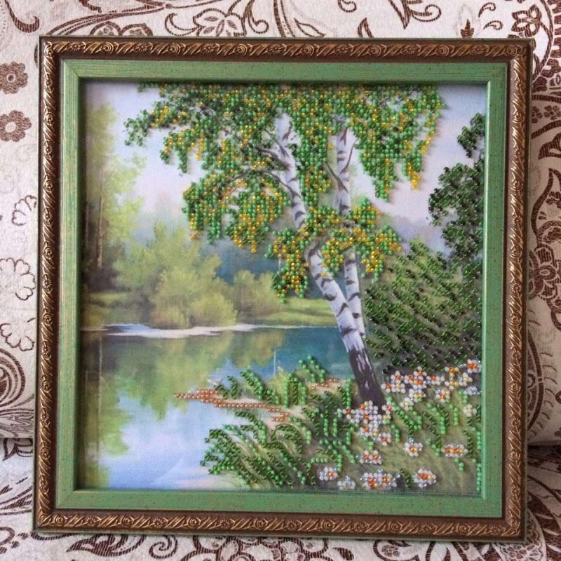 Bead Embroidery Pattern on Art Canvas "Birches"