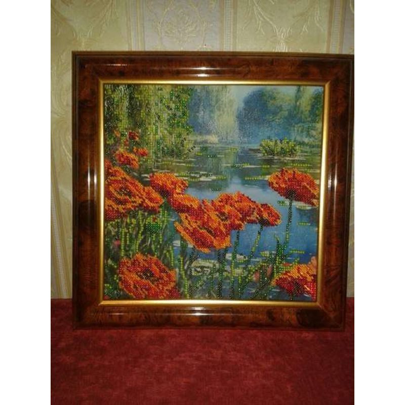 Bead Embroidery Pattern on Art Canvas "Poppy’s by the Lake"