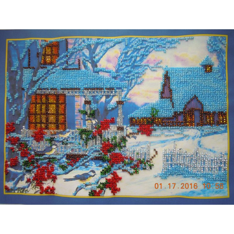 Bead Embroidery Kit on Art Canvas "Winter evening"
