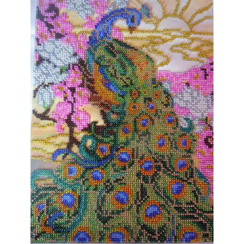 Bead Embroidery Kit on Art Canvas "Peacock"