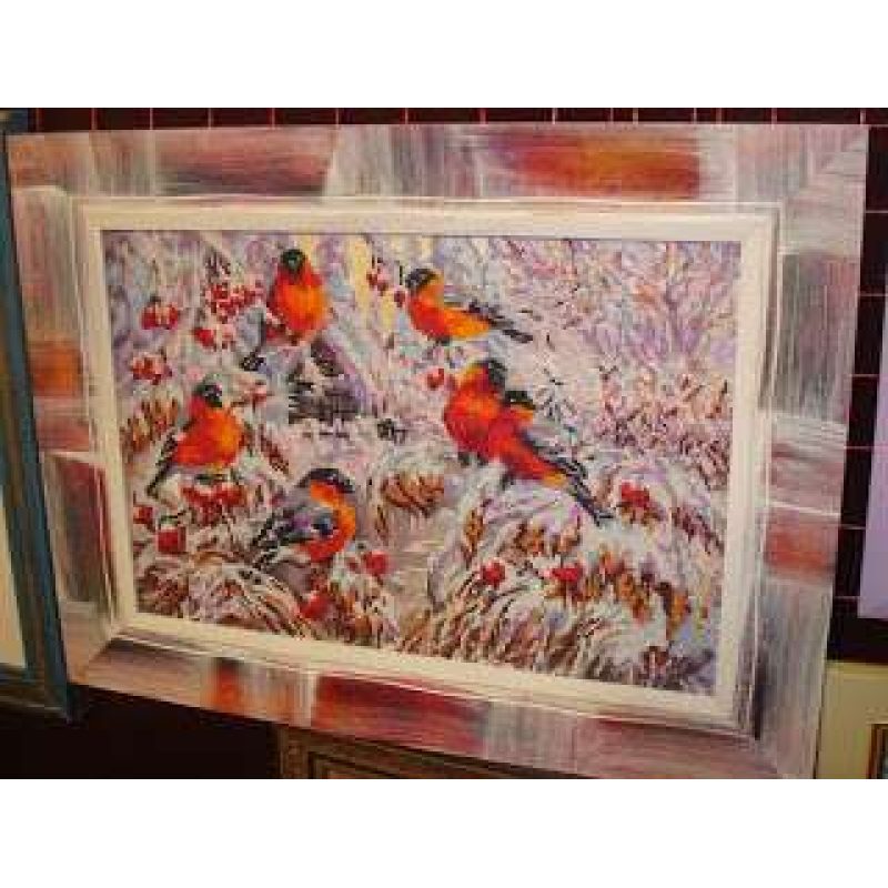 Bead Embroidery Kit on Art Canvas "Bullfinches"
