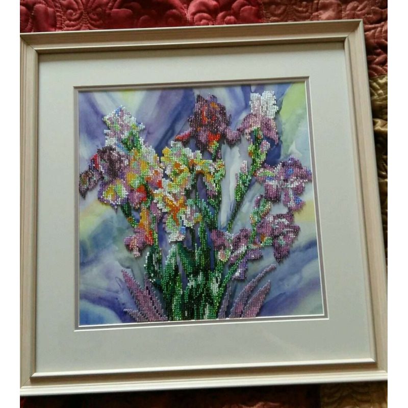 Bead Embroidery Pattern on Art Canvas "Aquarelle Irises"