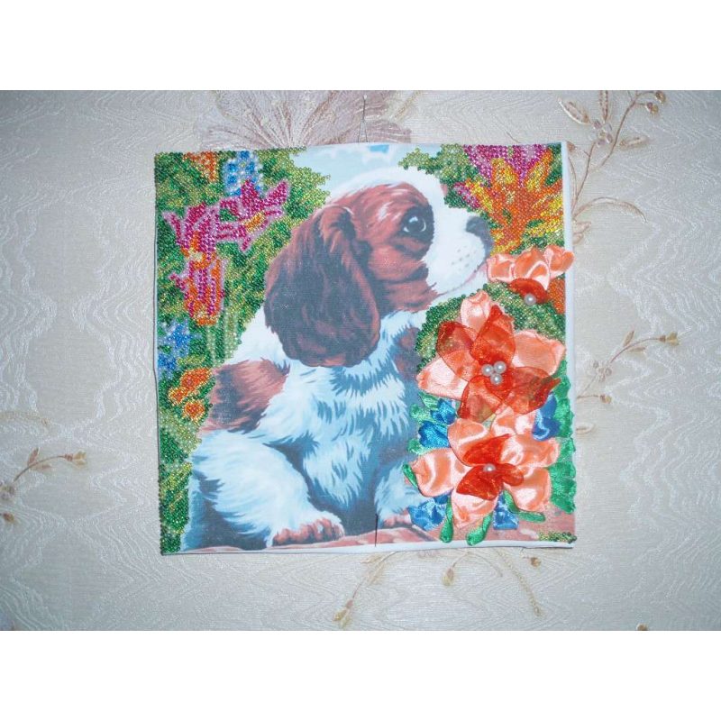 Bead Embroidery Pattern on Art Canvas "Puppy"