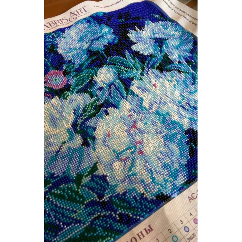 Bead Embroidery Pattern on Art Canvas "Moon peonies"