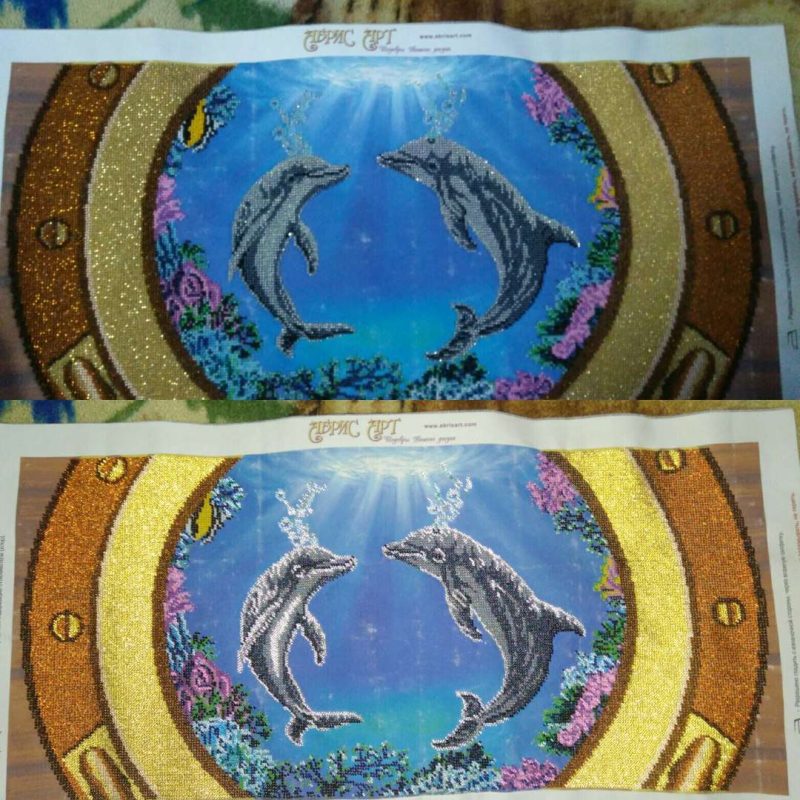 Bead Embroidery Kit on Art Canvas "Dolphins"