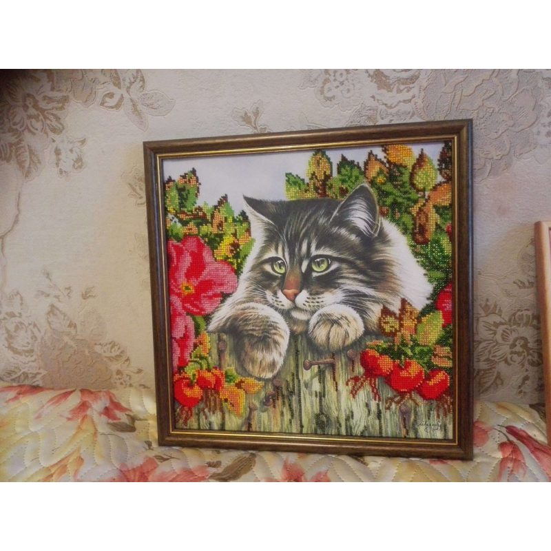Bead Embroidery Pattern on Art Canvas "Fluffy Robber"