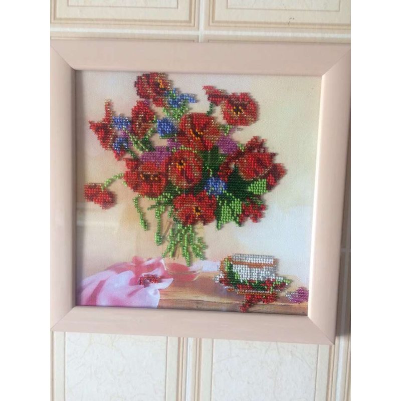 Bead Embroidery Pattern on Art Canvas "Morning Tea"