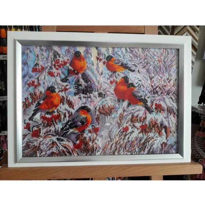 Bead Embroidery Kit on Art Canvas "Bullfinches"