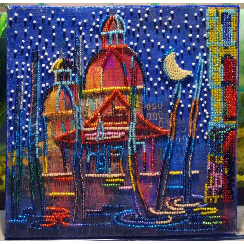 Bead Embroidery Pattern on Art Canvas "In the night"