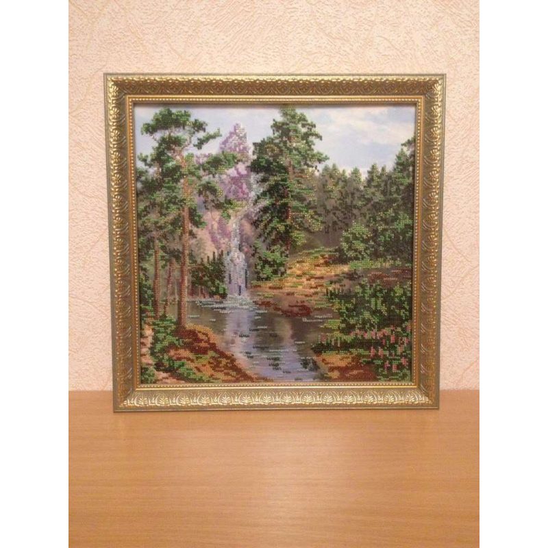 Bead Embroidery Kit on Art Canvas "Mountain waterfall"
