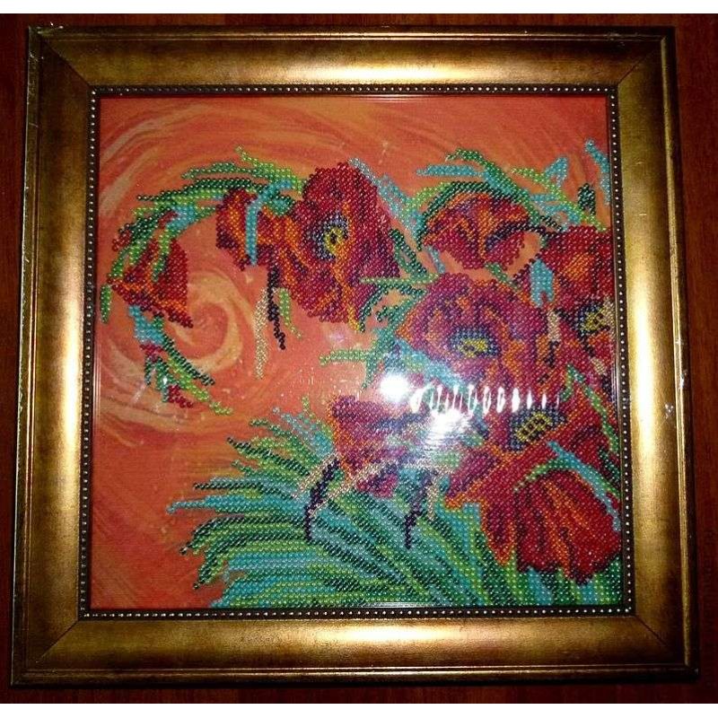 Bead Embroidery Pattern on Art Canvas "Poppy Trail"