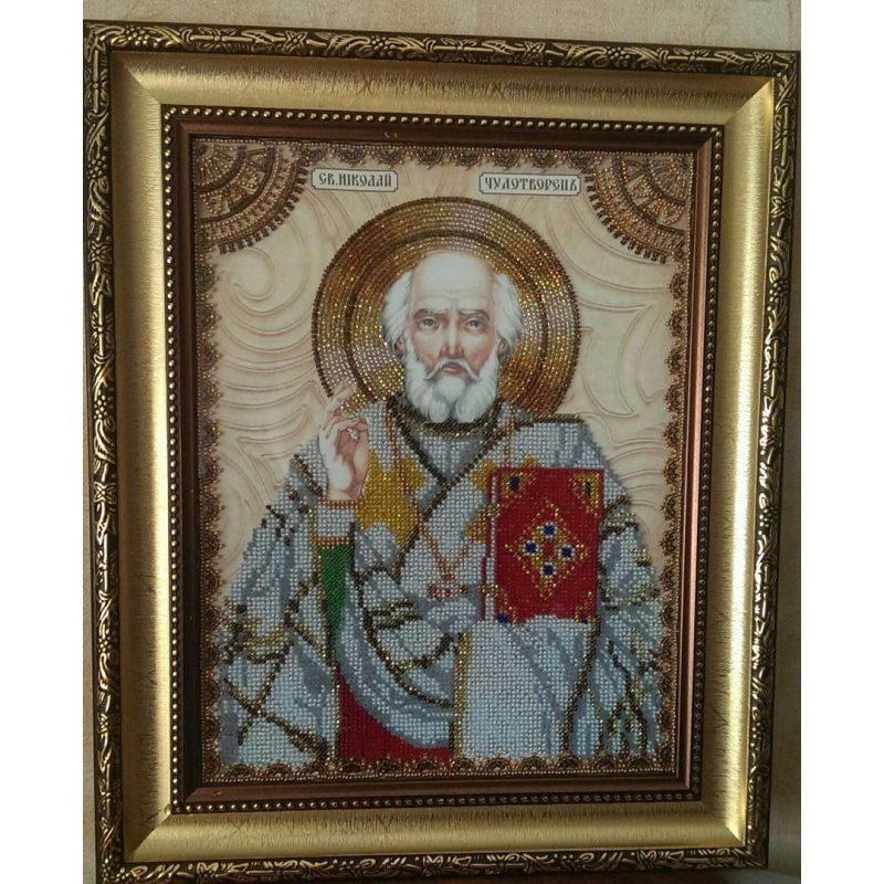 Icon Bead Embroidery Kit on Art Canvas "St. Nicholas"