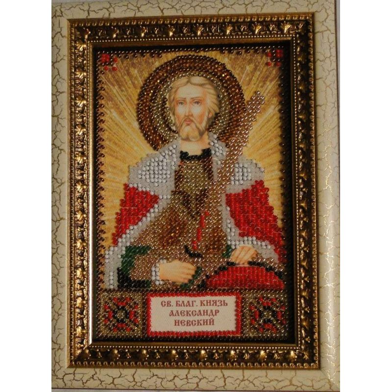 Mini Icon Bead Embroidery Kit on Art Canvas "St. Alexander"