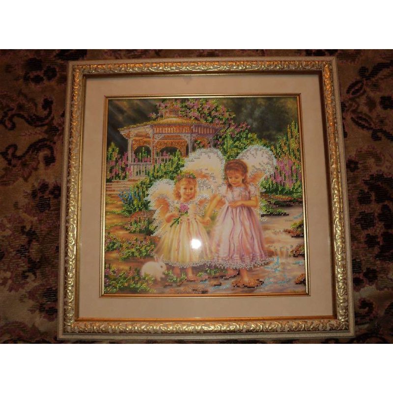 Bead Embroidery Pattern on Art Canvas "Little Sisters"