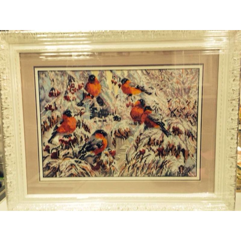 Bead Embroidery Kit on Art Canvas "Bullfinches"