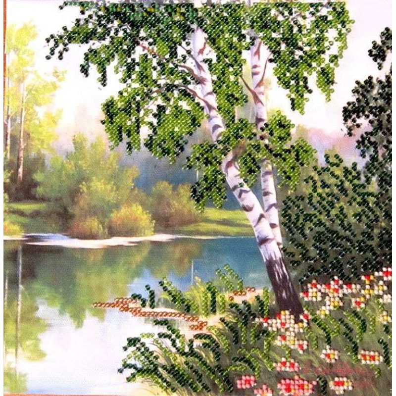 Bead Embroidery Pattern on Art Canvas "Birches"