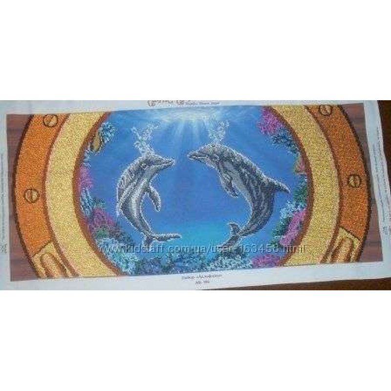 Bead Embroidery Kit on Art Canvas "Dolphins"