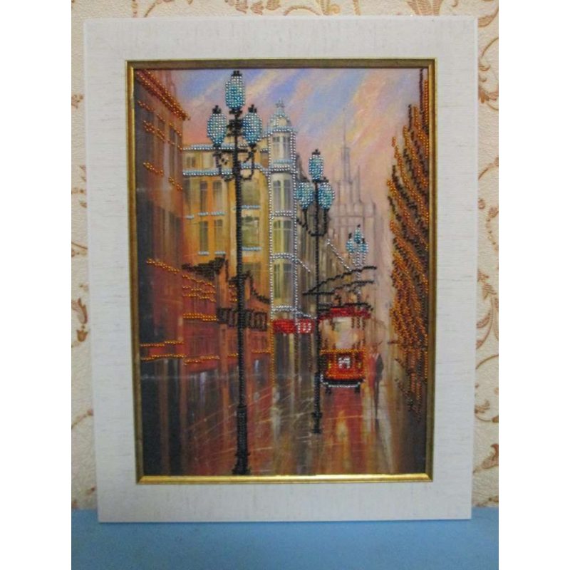 Bead Embroidery Kit on Art Canvas "Little tram"