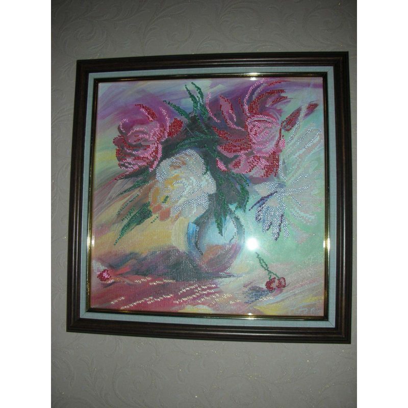 Bead Embroidery Pattern on Art Canvas "Picturesque peonies"