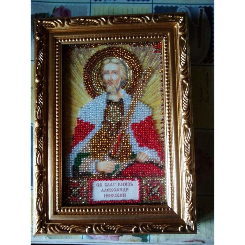 Mini Icon Bead Embroidery Kit on Art Canvas "St. Alexander"