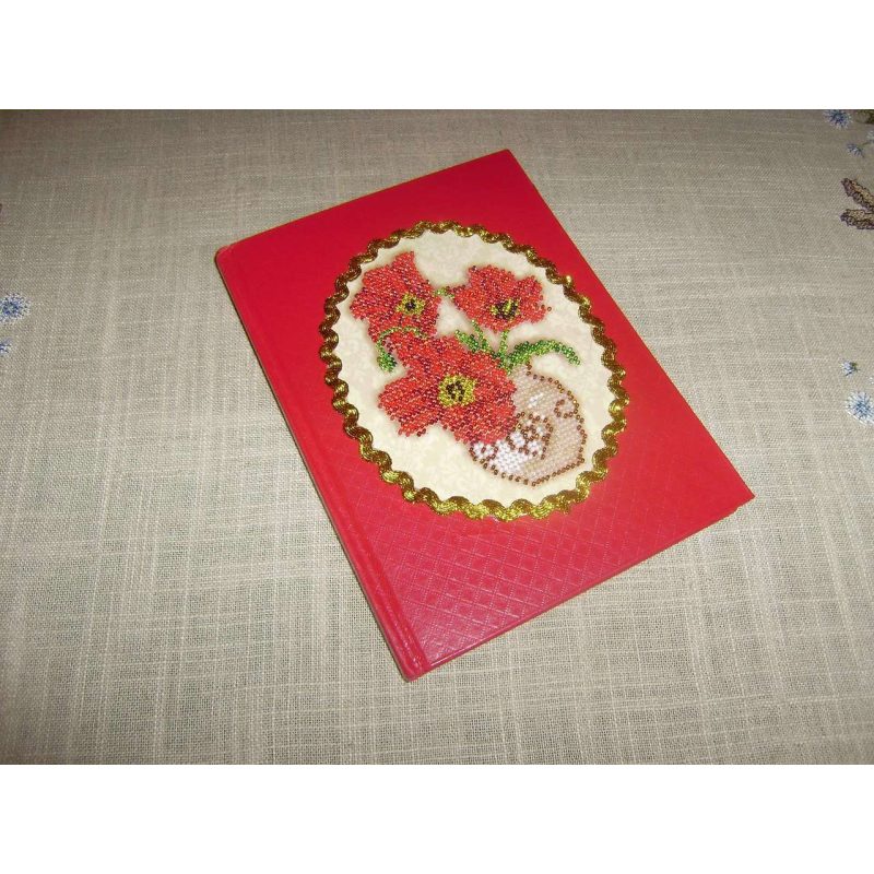 Mini Bead Embroidery Kit on Art Canvas "Vase with poppies"