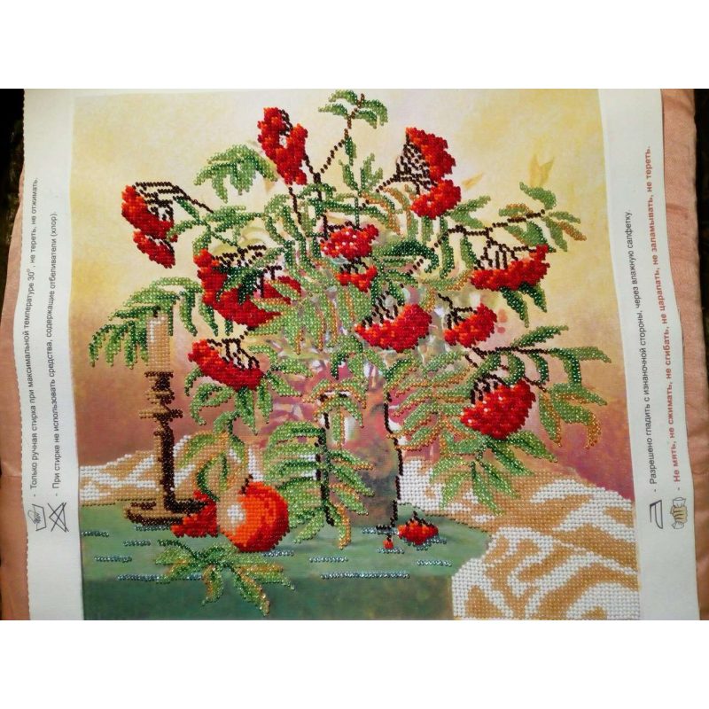 Bead Embroidery Pattern on Art Canvas "Wild ash cluster"